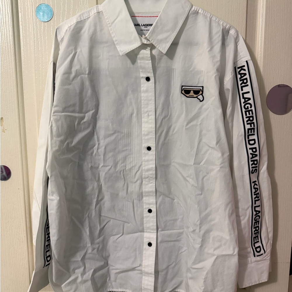 Karl Lagerfeld White Button-Down Shirt with Logo Tape